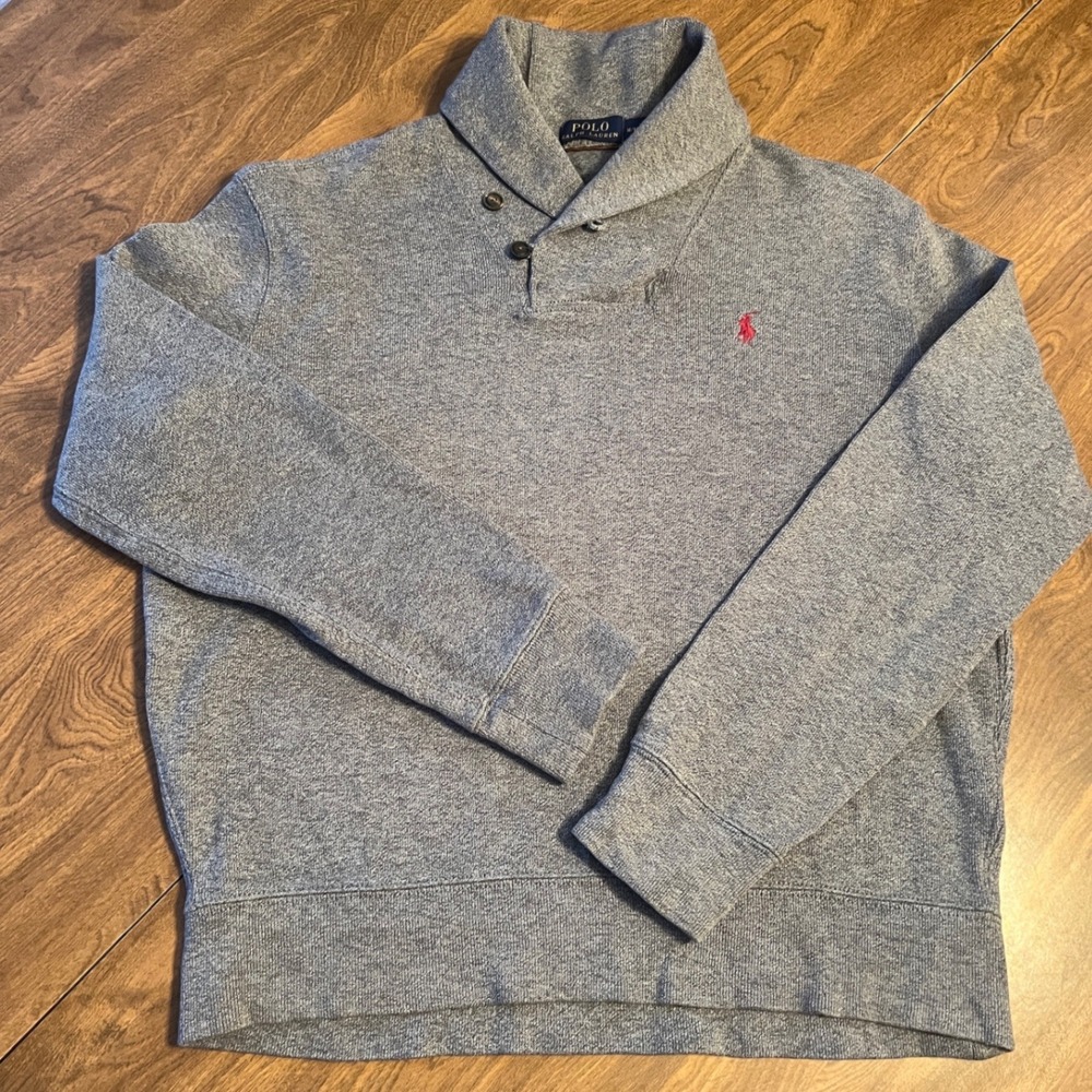 Polo Ralph Lauren Mens Shawl Collar Button‎ Pullover Grandpa Sweater Gray Medium